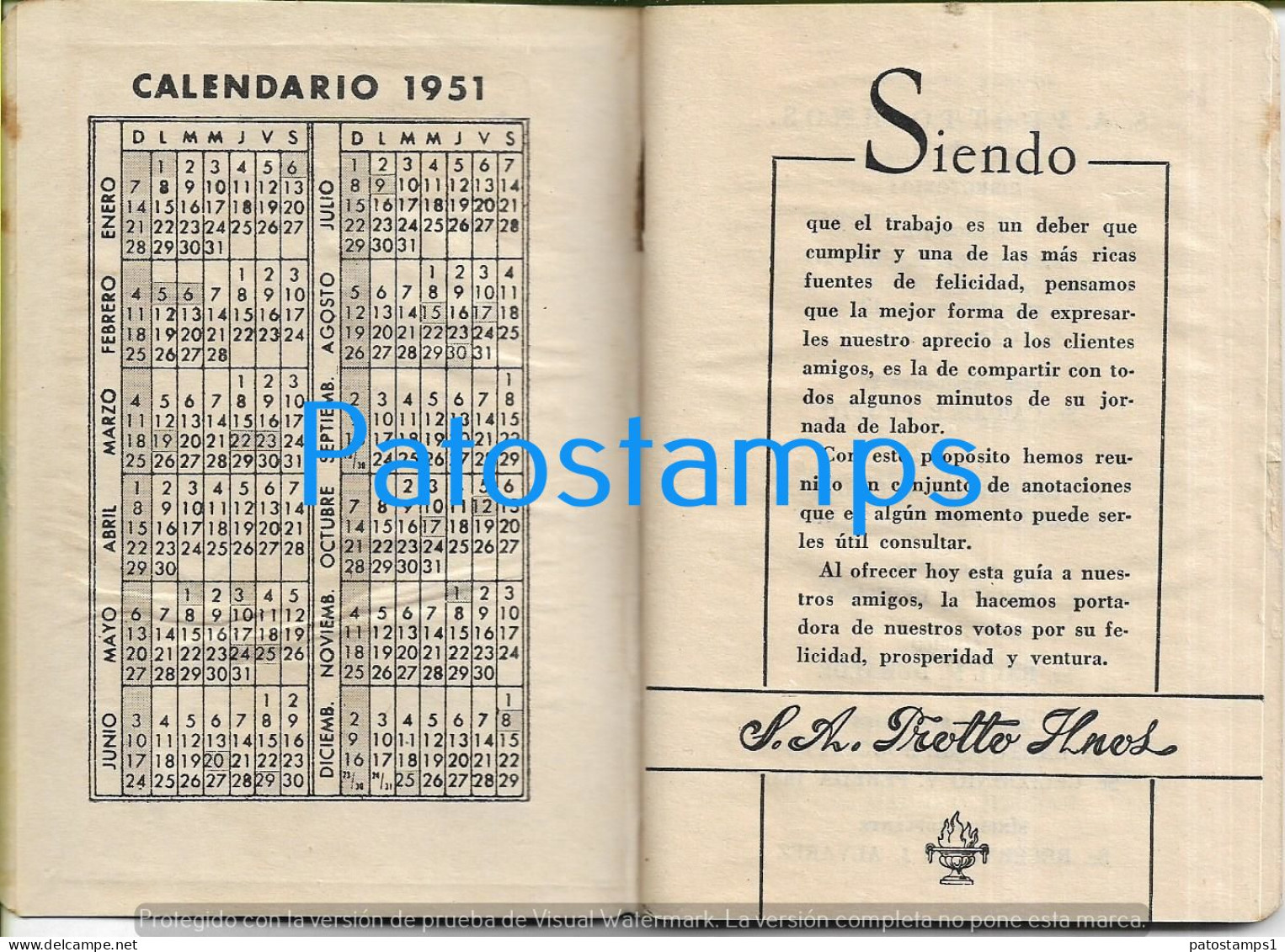 227148 ARGENTINA LOMAS DE ZAMORA GUIA PROTTO HNOS CALENDARIO 1951/52 NO POSTCARD - Argentina