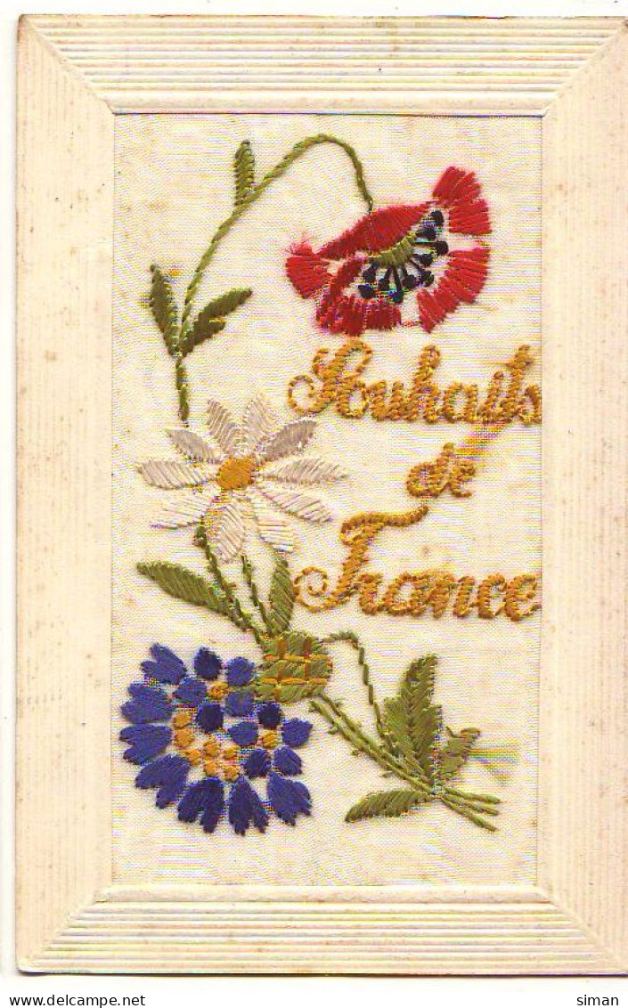 N°24851 - Carte Brodée - Souhaits De France - Un Coquelicot, Une Marguerite Et Un Chardon - Brodées