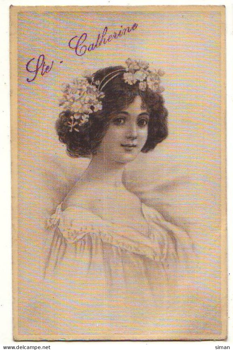 N°24854 - Carte Tissée Soie - Ste-Catherine - Jeune Fille Avec Des Fleurs Dans Les Cheveux - Femmes