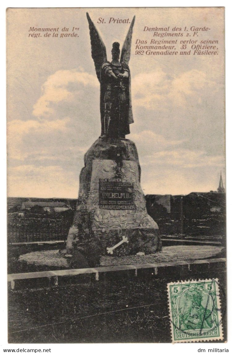 57 - BELLE CPA 1912 : St. PRIVAT - Monument Du 1er Régt De La Garde - Guerre 1870 - Bel Affranchissement METZ - Moselle - Monumenti Ai Caduti