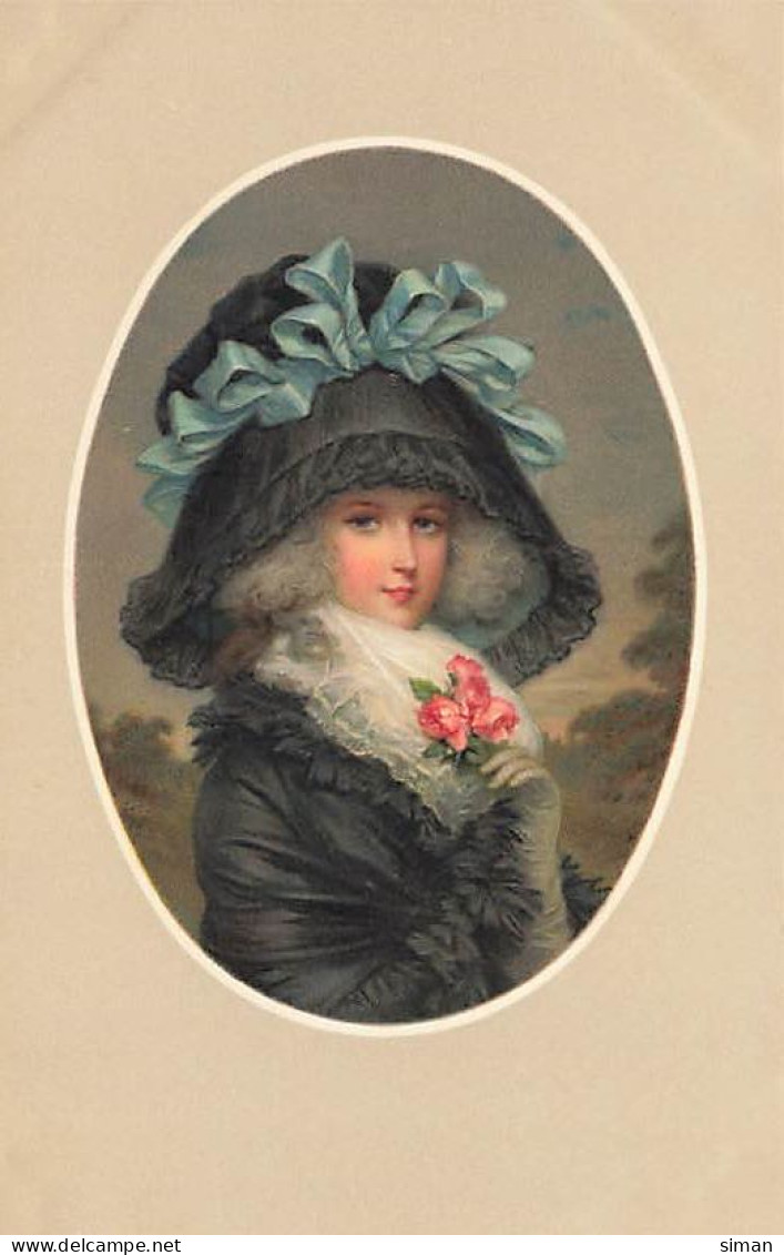 N°24866 - Illustrateur MM Vienne N°559 - Jeune Femme Avec Un Chapeau Et Un Manteau Noir, Un Ruban Bleu Sur Le Chapeau - Vienne