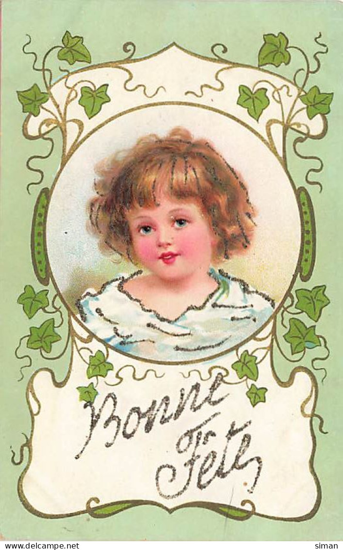 N°24896 - Art Nouveau - Bonne Fête - Portrait D'un Enfant Dans Un Médaillon - Paillettes - Autres & Non Classés