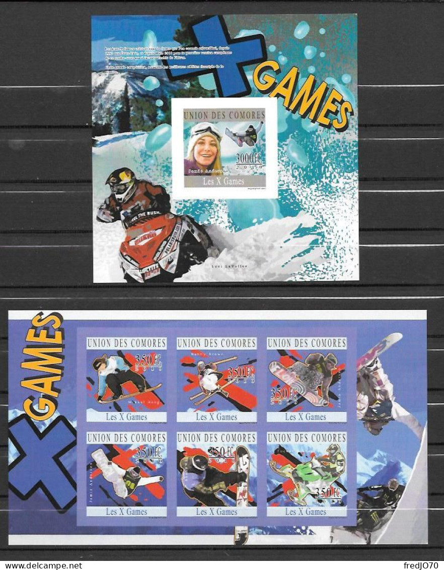 Comores Feuillet+Bloc Non Dentelé Imperf X Games ** - Skisport