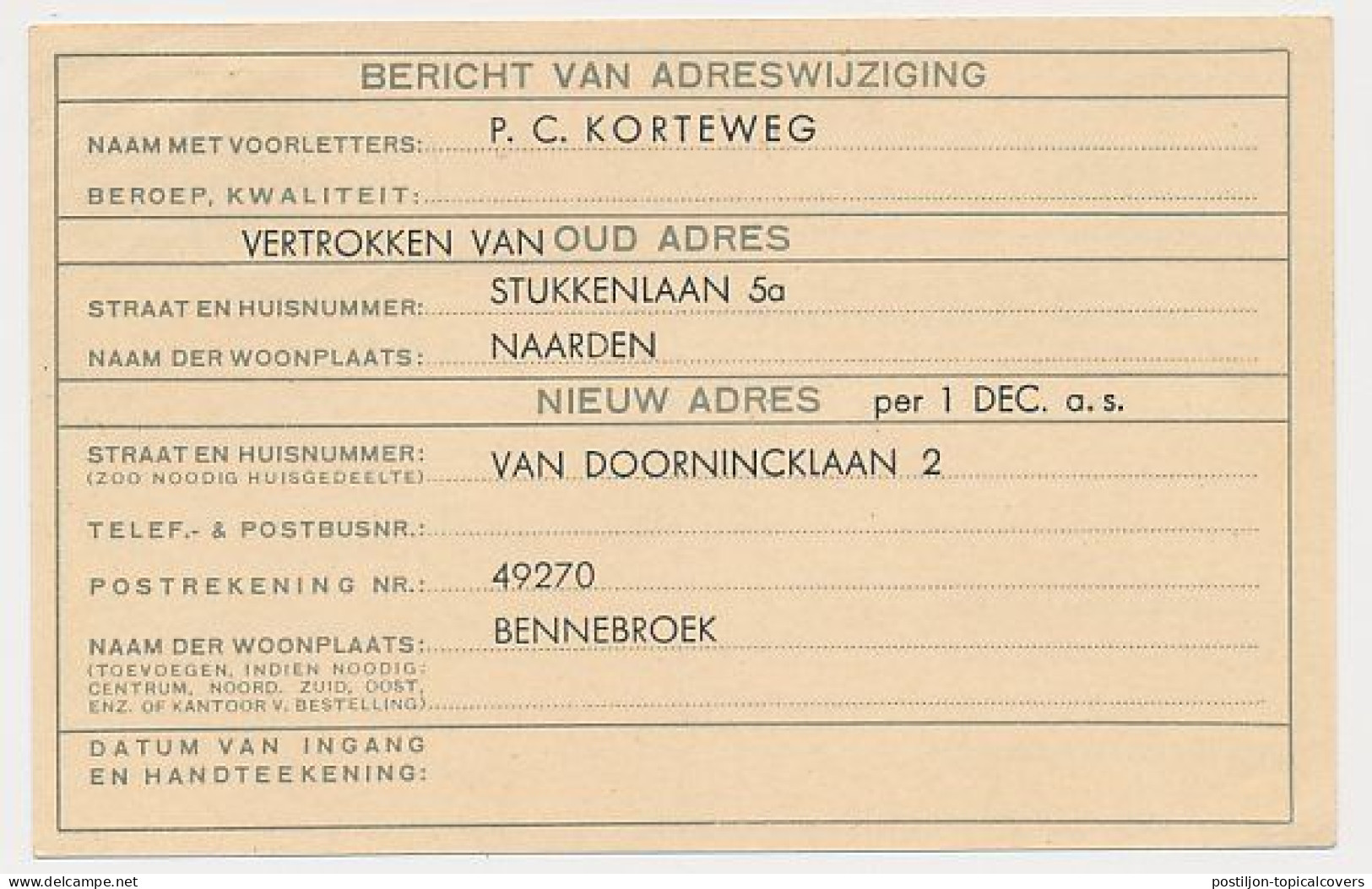 Verhuiskaart G.13 Bijfrankering Bussum - Duitsland 1939 - Drukwerk Tarief = Juist - Brieven En Documenten