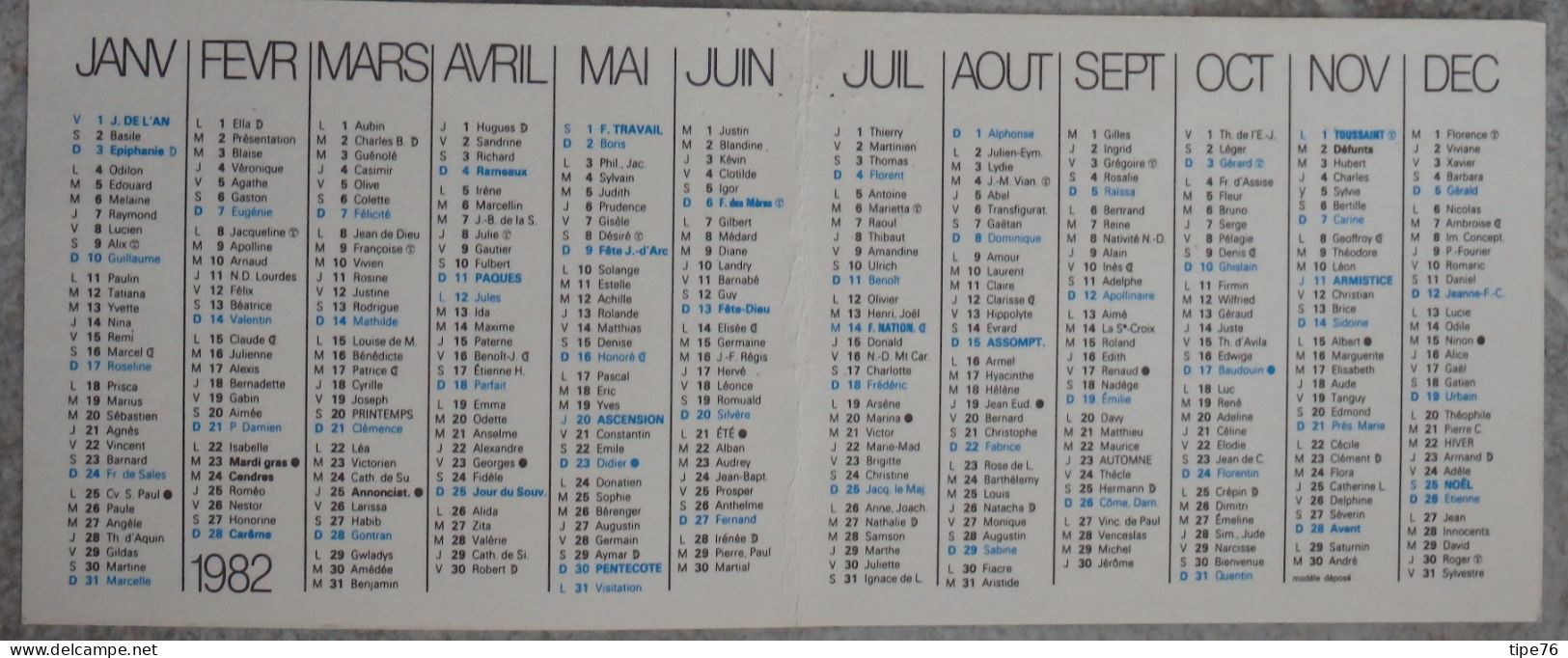 Petit Calendrier De Poche 1982 Près De St Germaun Sur Vienne - Pharmacie Homéopathie Allopathie Poitiers Vienne - Petit Format : 1981-90