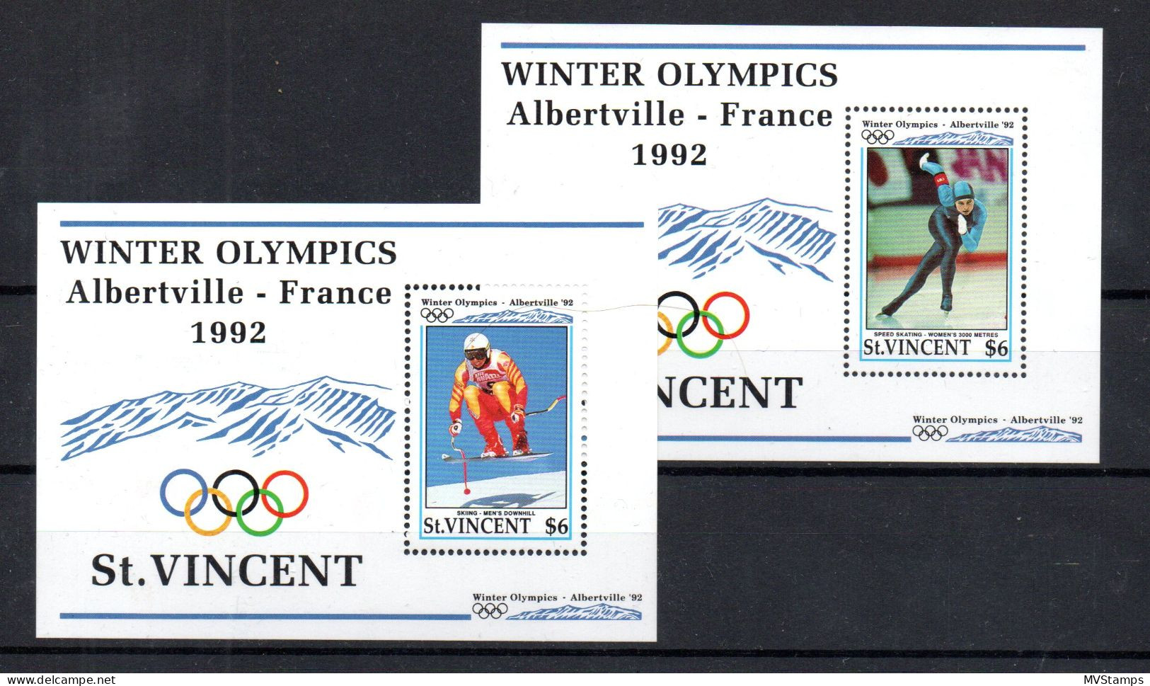 St Vincent 1992 Set Olympic Wintergames Stamps (Michel Block 202/03) Nice MNH - St.Vincent (1979-...)