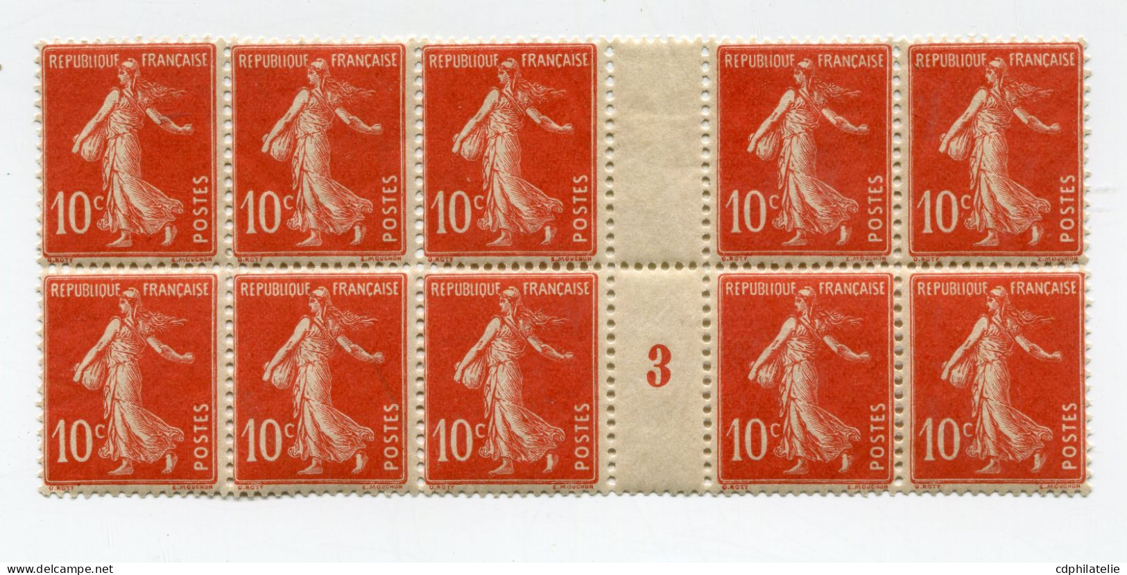 FRANCE N°138 ** TYPE SEMEUSE FOND PLEIN EN BLOC DE 10 AVEC MILLESIME 3 ( 1913 ) - Millésimes