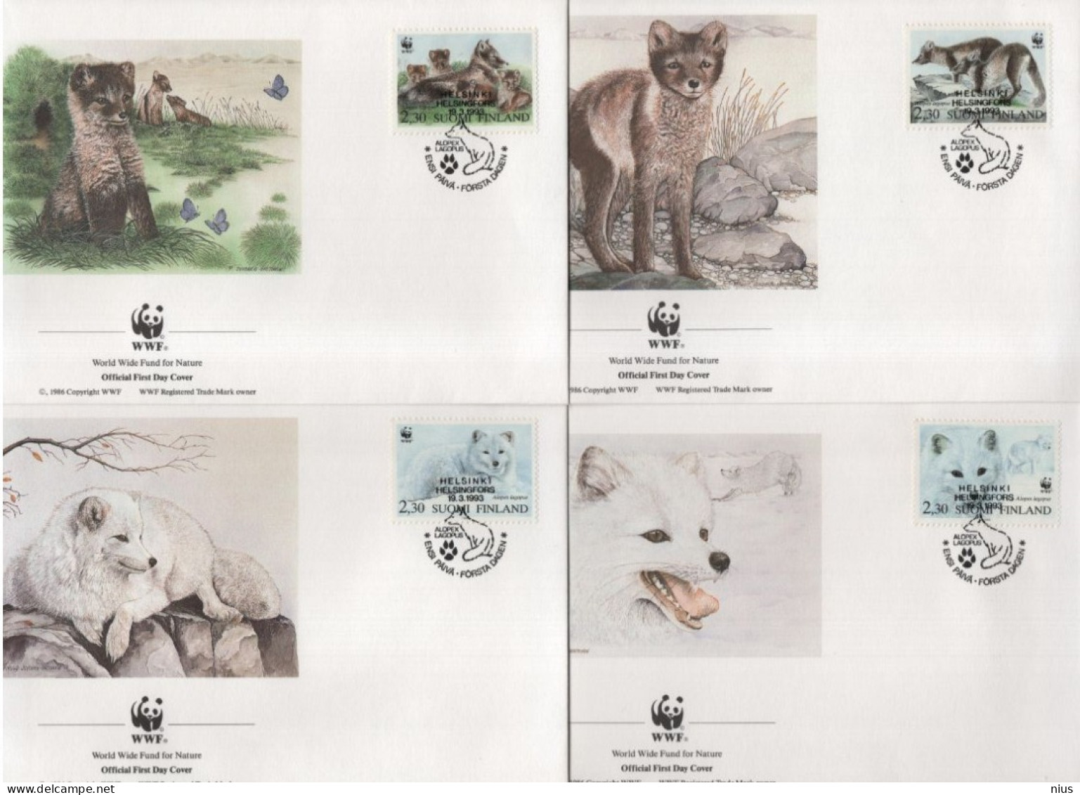 Finland Suomi 1993 WWF W.W.F. FDC X4 Eisfuchs Polarfuchs Eis-fuchs Arctic Fox Fauna Renard Polaire - FDC