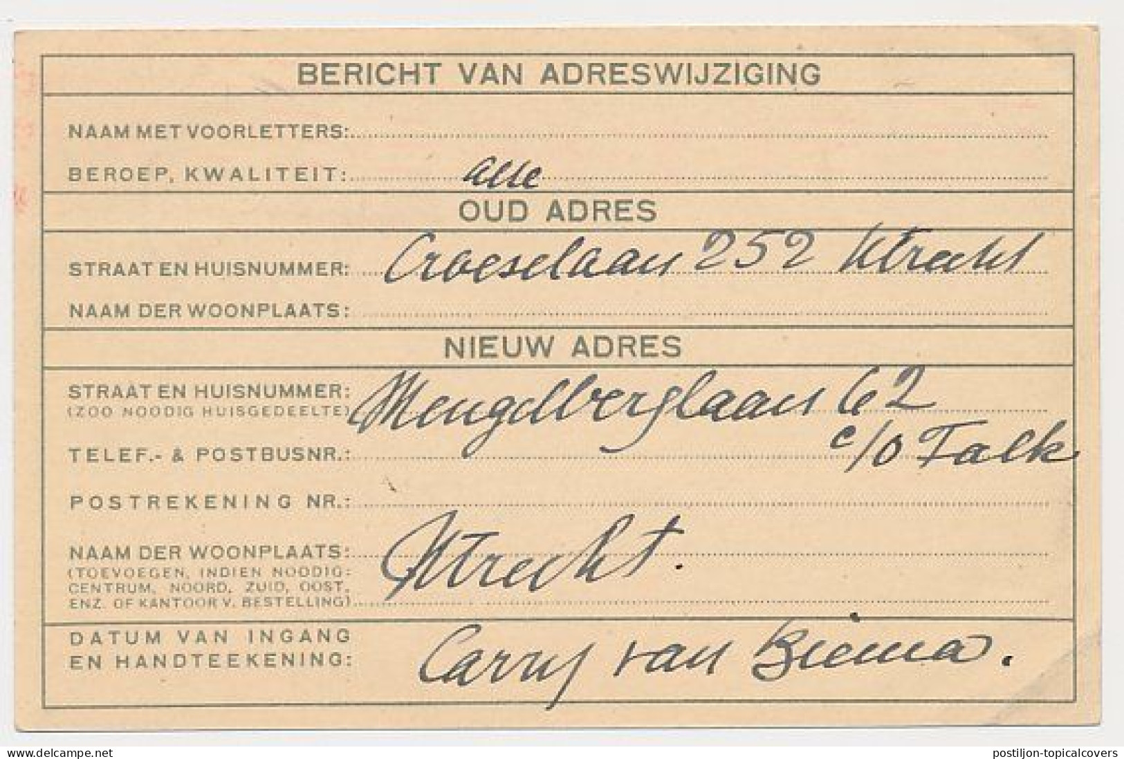 Verhuiskaart G.13 Bijfrankering Zeist - Duitsland 1941 - Brieven En Documenten