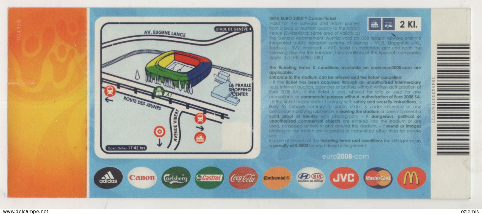 EURO 2008,AUSTRIA-SWITZERLAND ,GROUP MATCH ,TURKEY - CZECH REPUBLIC ,STADE DE GENEVA ,MATCH TICKET, - Tickets D'entrée