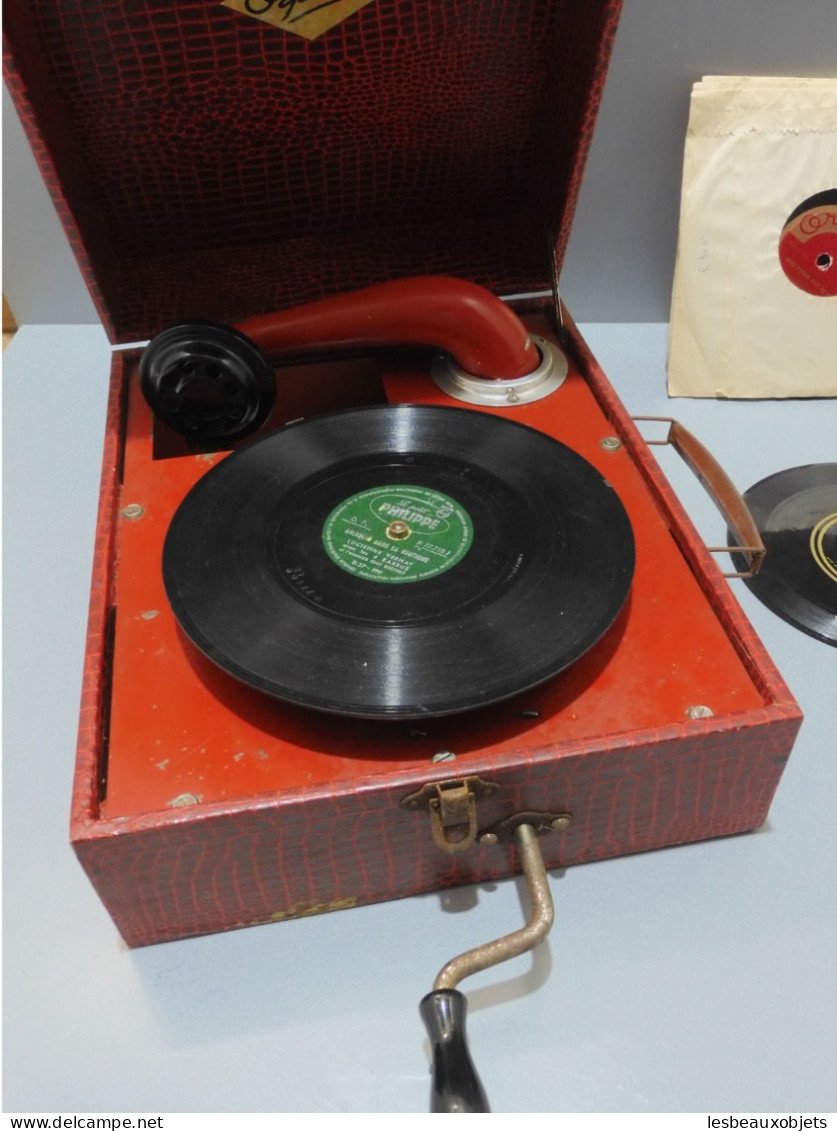 -GRAMOPHONE ORPHEE 1935 JOUET pour ENFANTS avec 7 Disques + Boite aiguilles   E