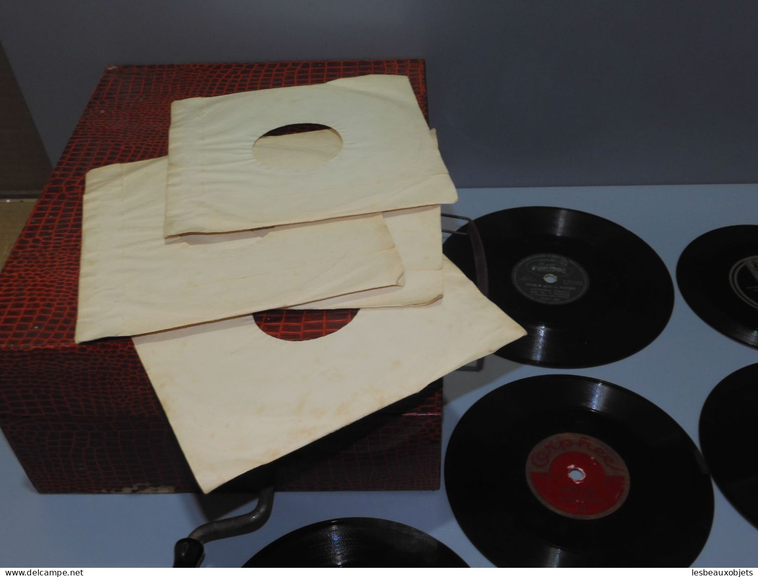 -GRAMOPHONE ORPHEE 1935 JOUET pour ENFANTS avec 7 Disques + Boite aiguilles   E