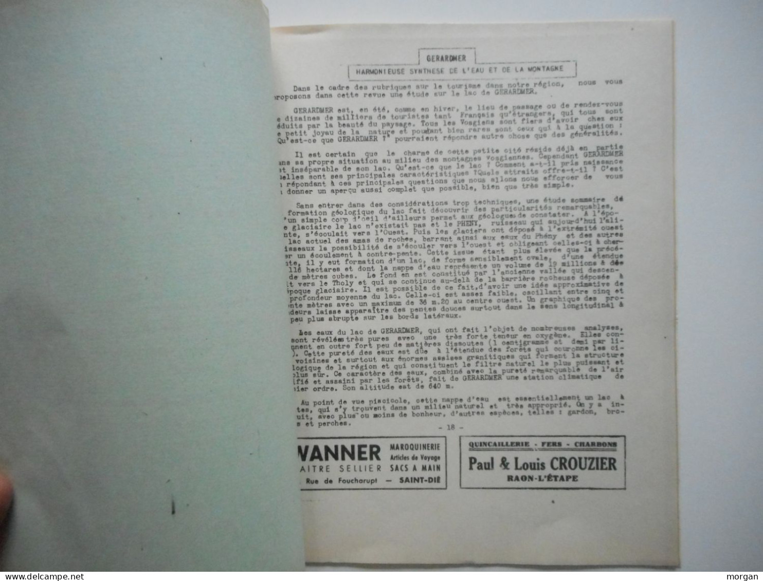 LORRAINE, VOSGES - 1949, GERARDMER, HARMONIEUSE SYNTHESE DE L'EAU ET DE LA MONTAGNE, A. PIERROT 1949, Chbre D'industrie - Lorraine - Vosges