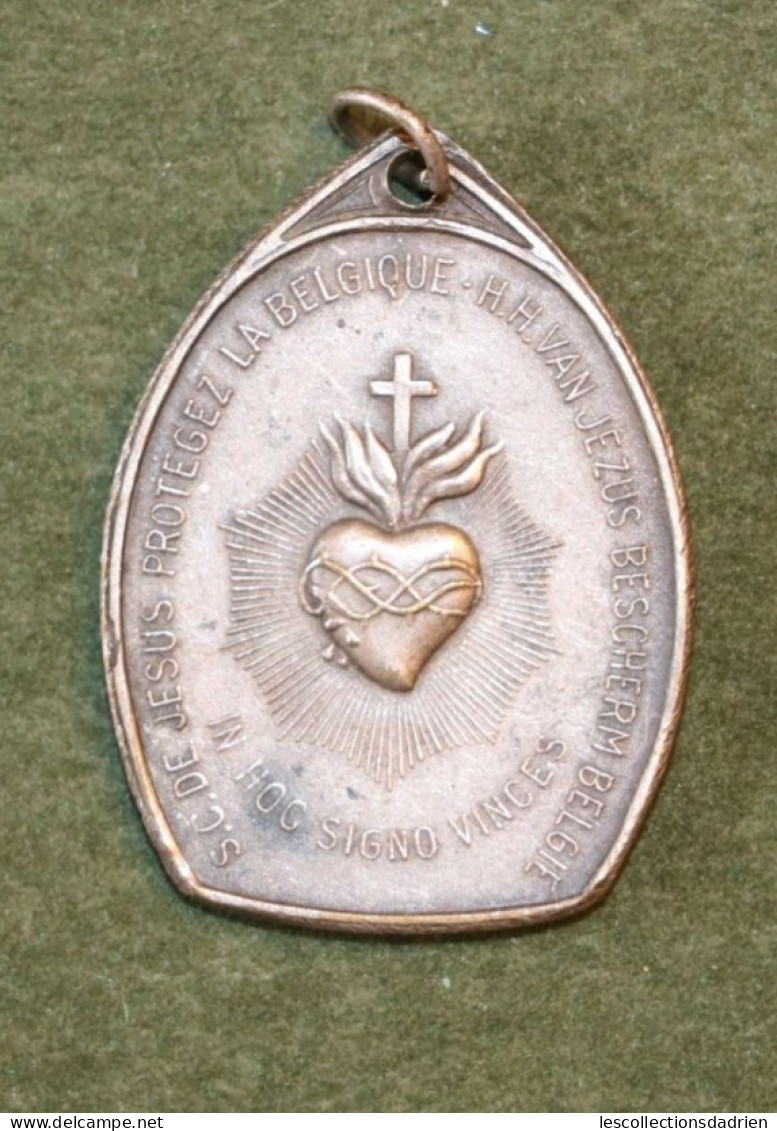 Médaille Coeur Sacré De Jésus Protège La Belgique - Guerre 14-18  Belgian Medal Wwi - Médaillette - Journée - Jourdain - België