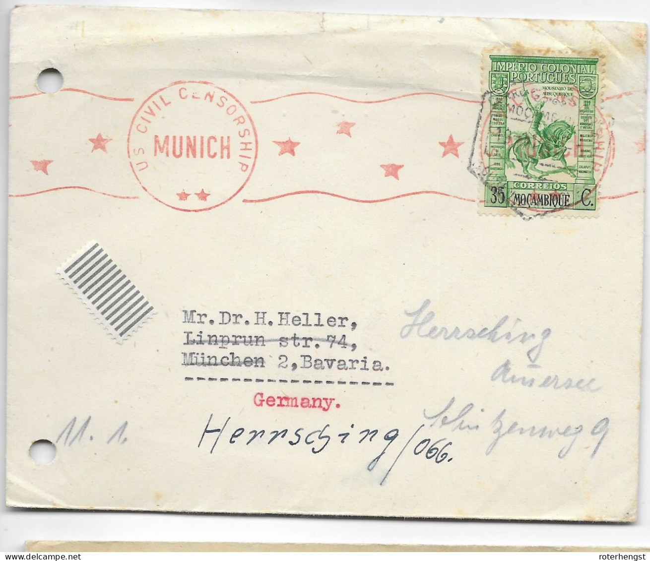 Mozambique Letter With American Censorship In Germany After WWII - Mozambique