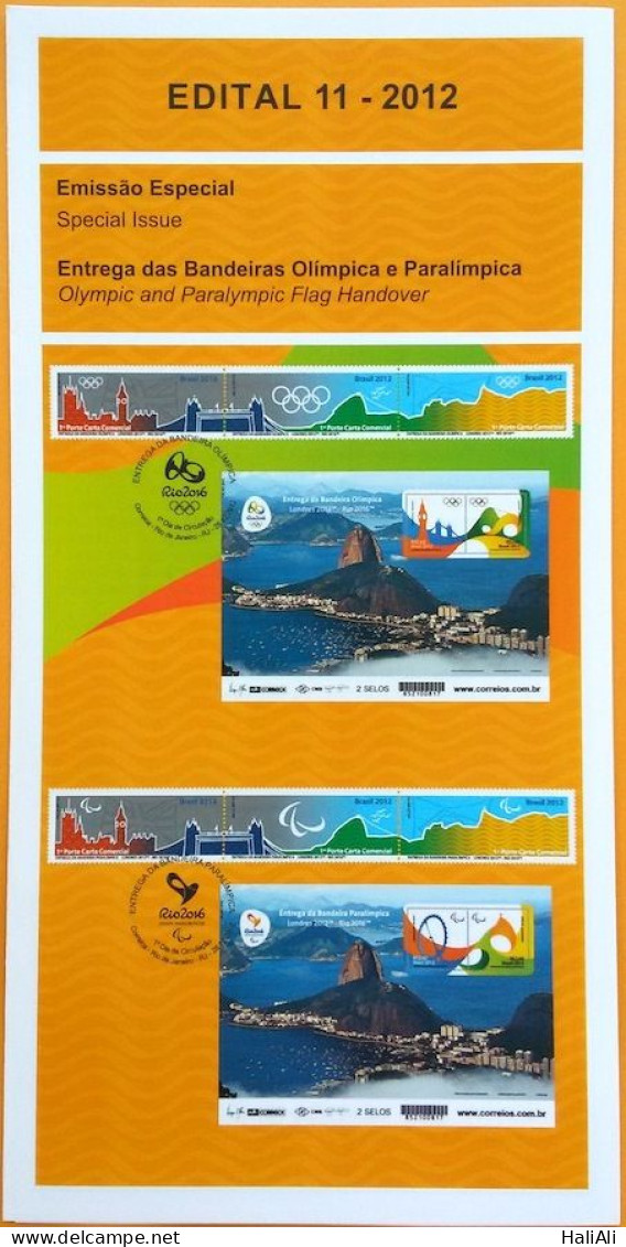 Brochure Brazil Edital 2012 11 Olympic Games Olympic And Paralympic Flag Without Stamp - Brieven En Documenten