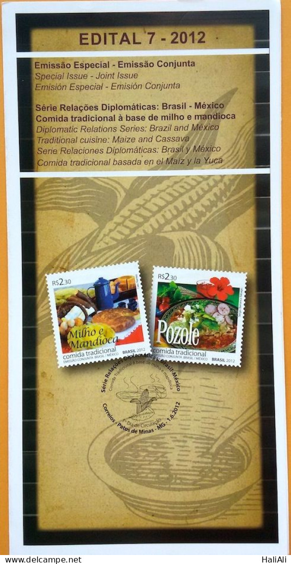 Brochure Brazil Edital 2012 07 Diplomatic Relations Mexico Gastronomy Without Stamp - Briefe U. Dokumente