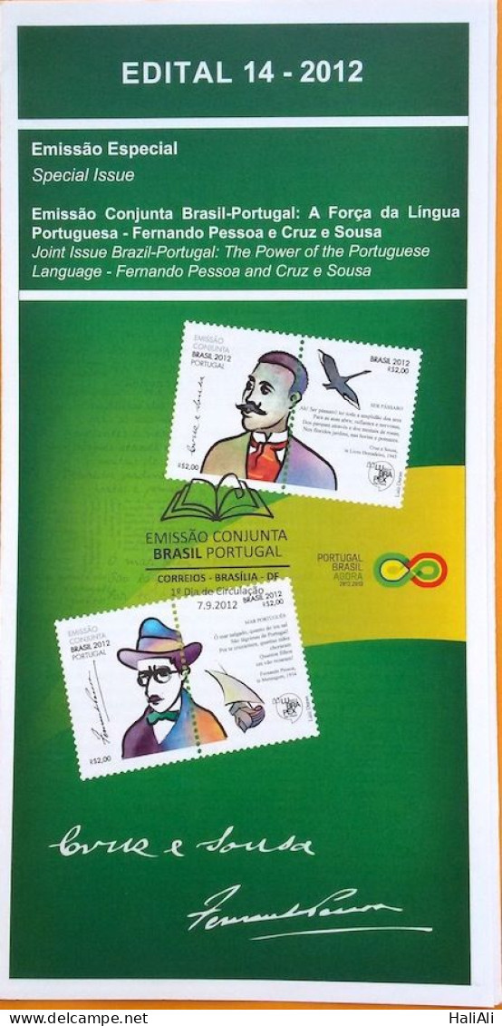 Brochure Brazil Edital 2012 14 Fernando Pessoa Cruz E Sousa Forca Da Lingua Portuguesa Without Stamp - Covers & Documents