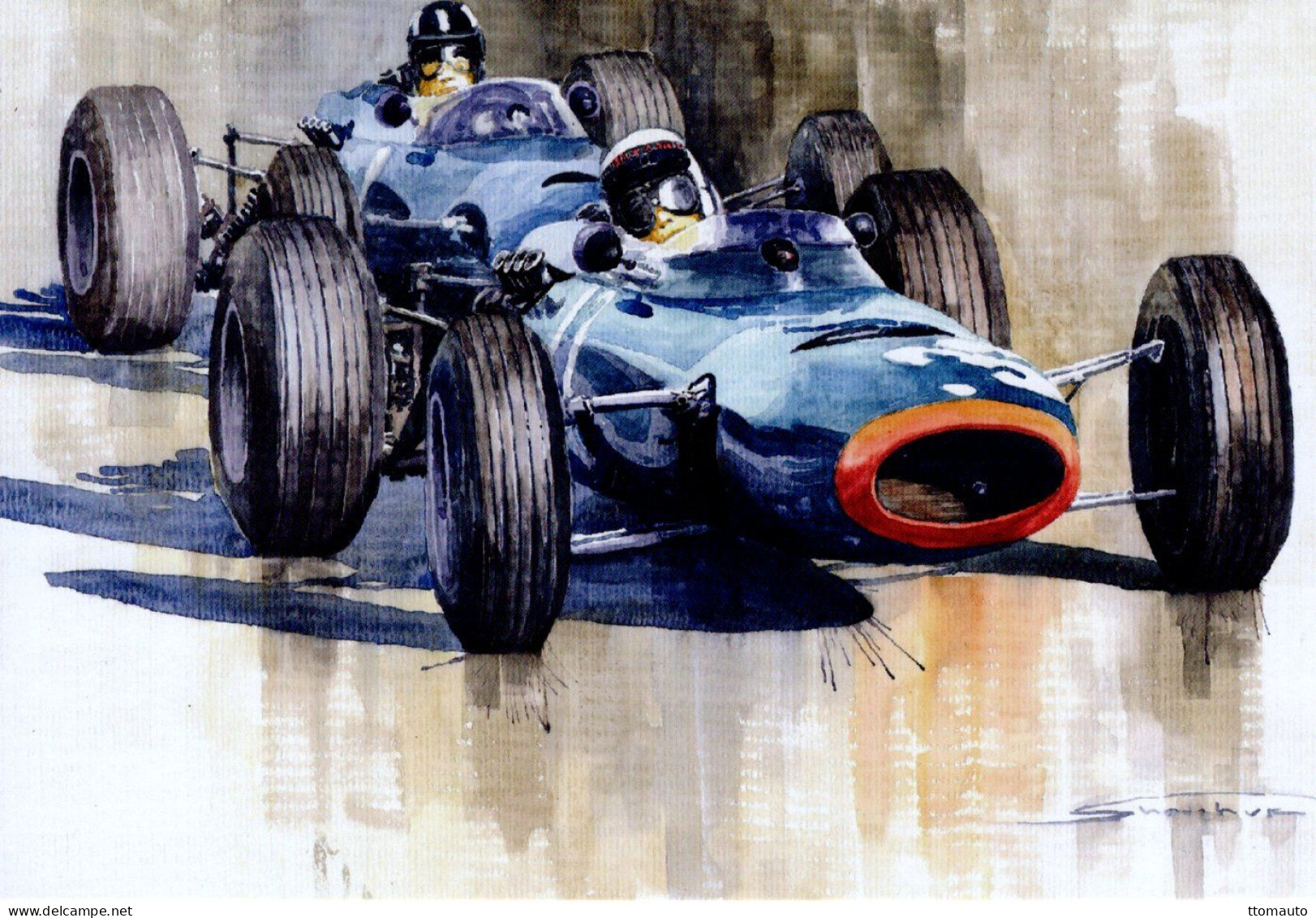 BRM P261 F1- Grand Prix D'Italie 1965 -Jackie Stewart-Graham Hill -Aquarelle Par Artist Yuriy Shevchuk  -  Carte Postale - Grand Prix / F1