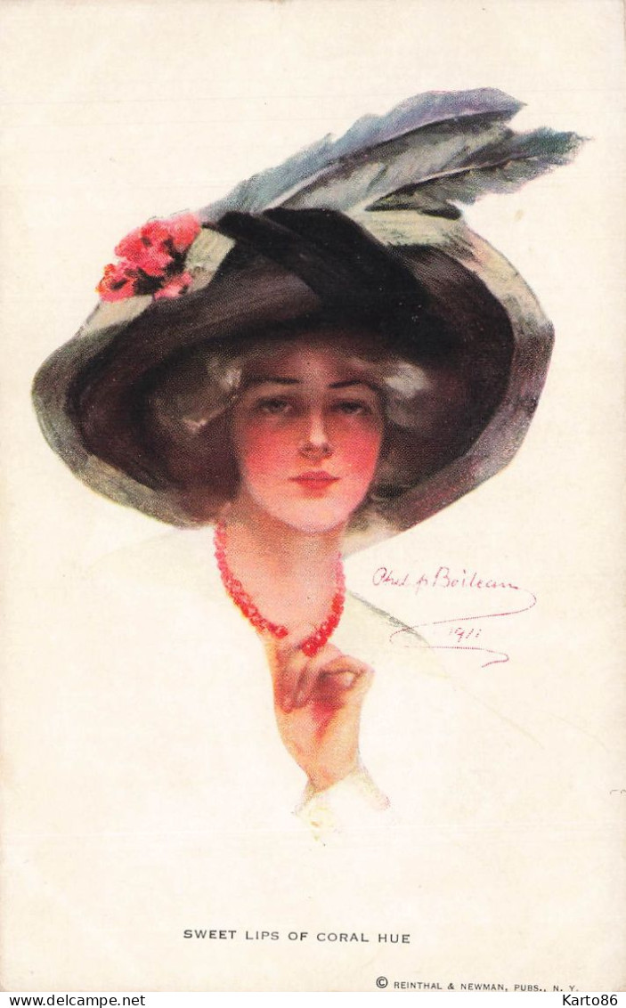 Philip BOILEAU * CPA Illustrateur Boileau * Sweet Lips Of Coral Hue * Femme Mode Chapeau Hat Plumes - Boileau, Philip