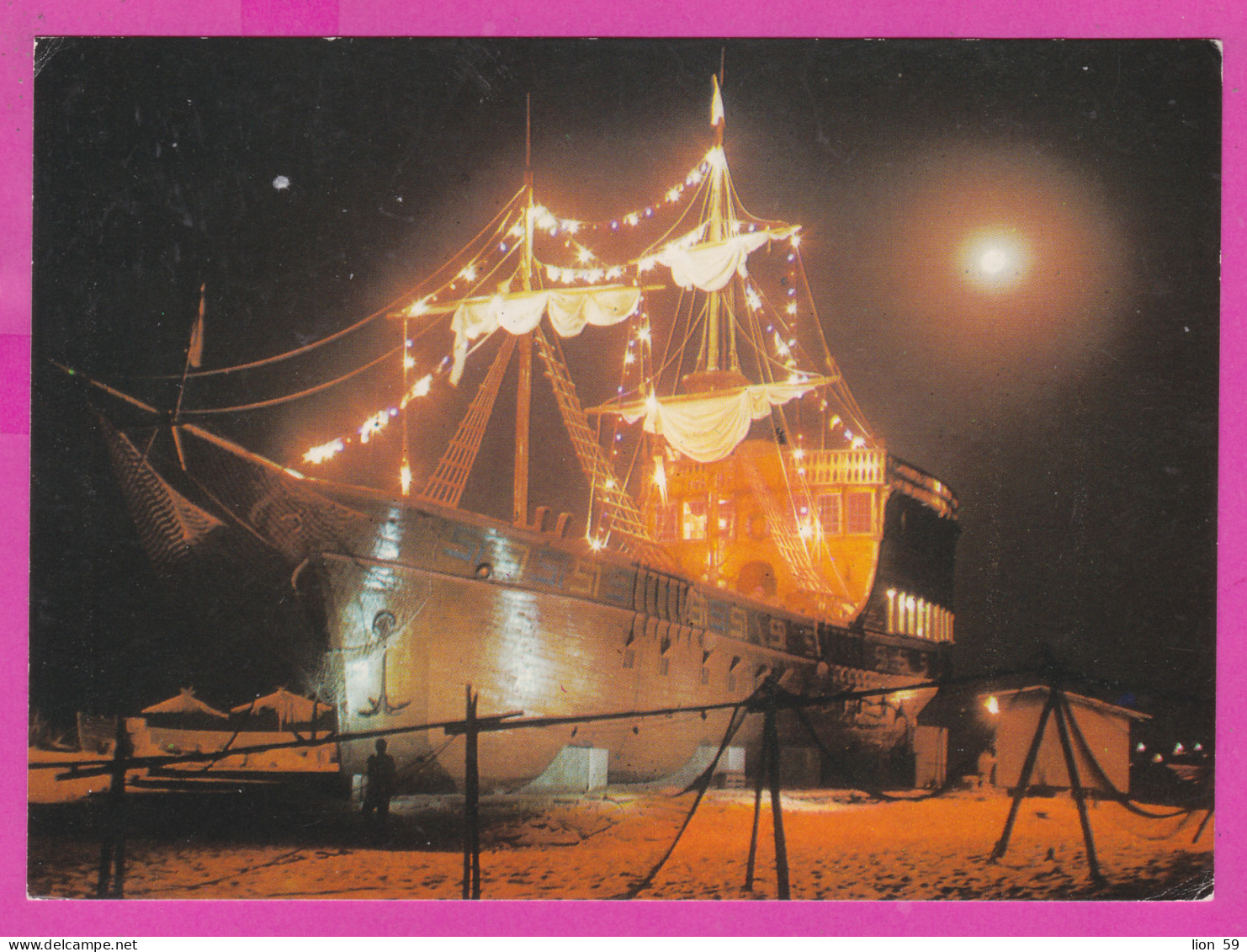 311098 / Bulgaria - Sunny Beach - Sunset Nacht Night Nuit , Restaurant "Pirate Frigate" Illuminate 1980 PC Septemvri  - Bulgaria