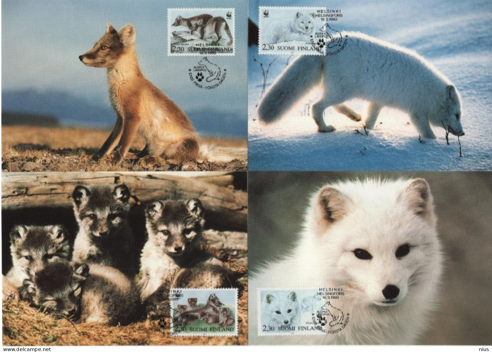 Finland Suomi 1993 WWF W.W.F. Maximum Cards X4 Eisfuchs Polarfuchs Eis-fuchs Arctic Fox Fauna Renard Polaire - Maximumkarten