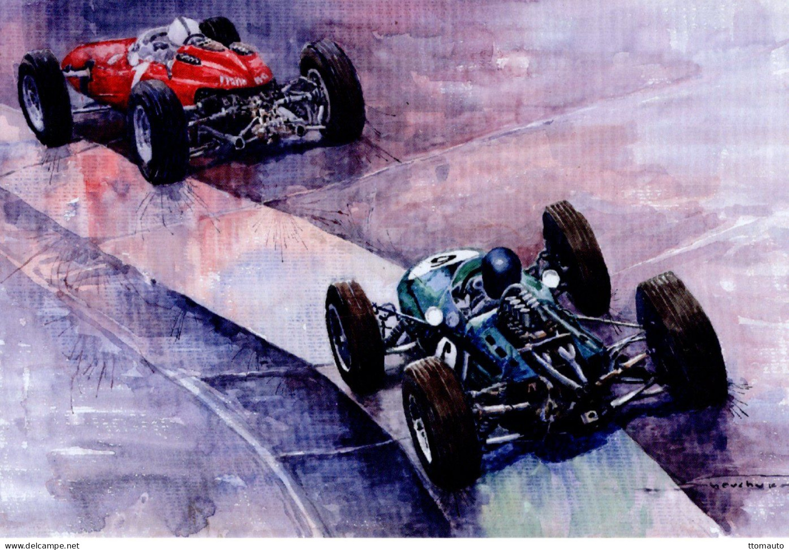 Ferrari 158 Vs Brabham-Climax - Nurburgring -Aquarelle Par Artist Yuriy Shevchuk  -  Carte Postale - Grand Prix / F1