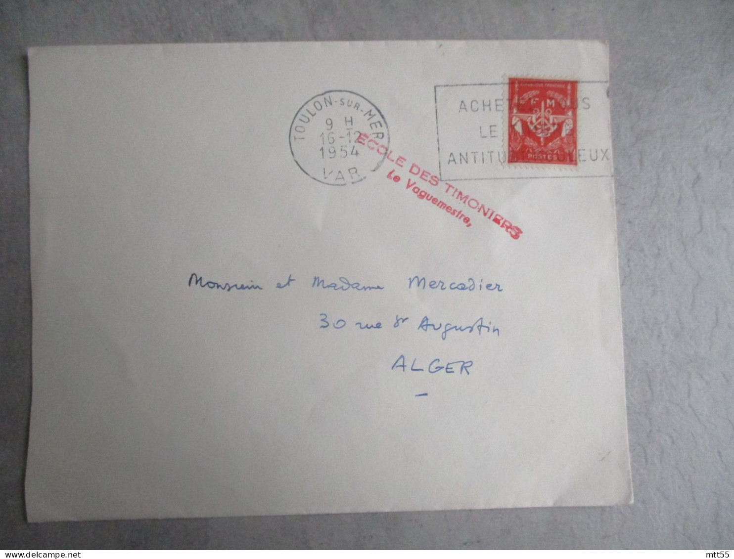 FRANCHISE POSTALE ECOLE DES TIMONIERS TOULON LETTRE - 1921-1960: Moderne