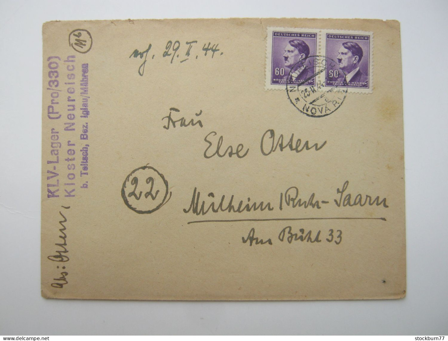 1944 , KLV - Lager  Neureisch  , Klarer Stempel Auf Brief - Lettres & Documents