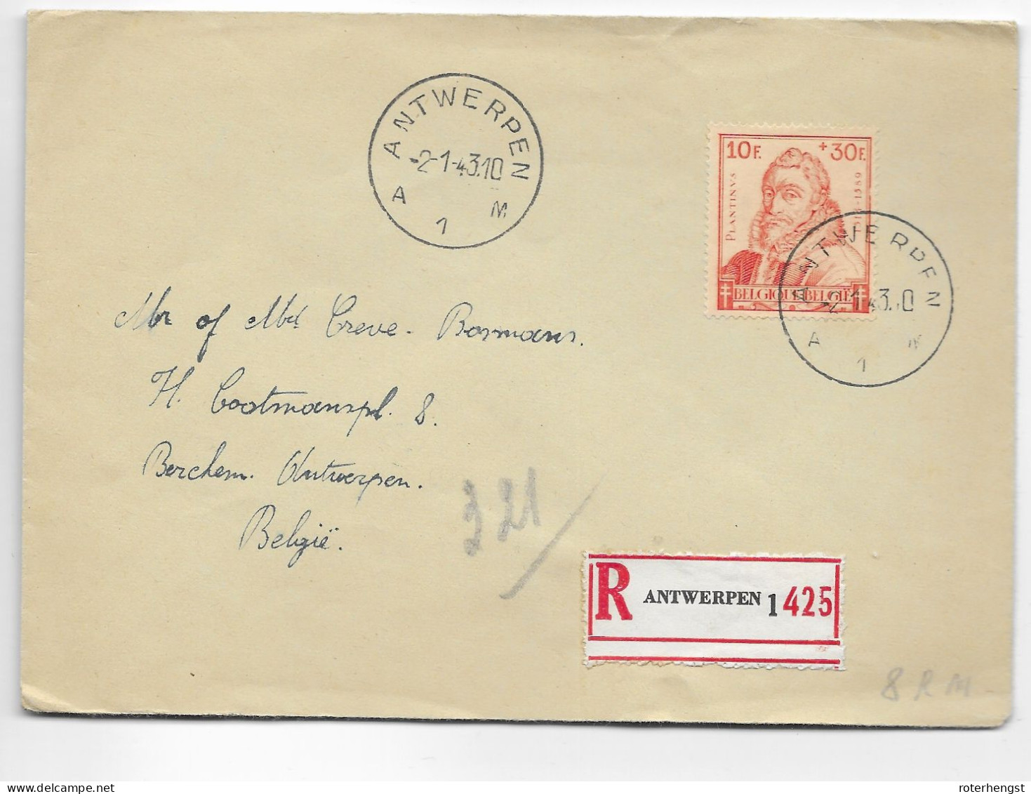 Belgium R-letter Antwerpen 1943 - Covers & Documents