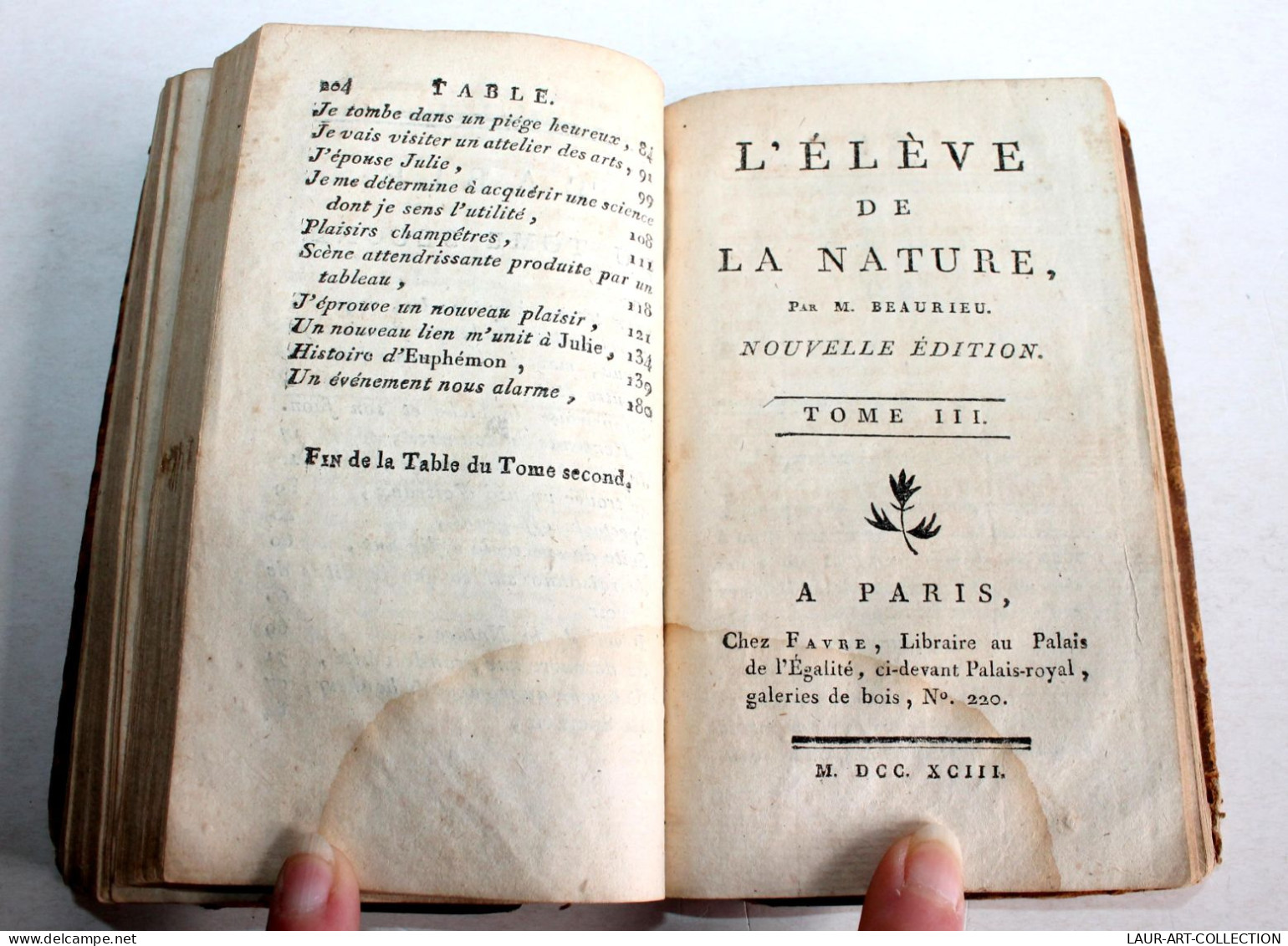 L'ELEVE DE LA NATURE De BEAURIEU NOUVELLE EDIT. 1793 FAVRE, COMPLET TOME 1+2+3/3 / ANCIEN LIVRE XVIIIe SIECLE (1803.130) - 1701-1800