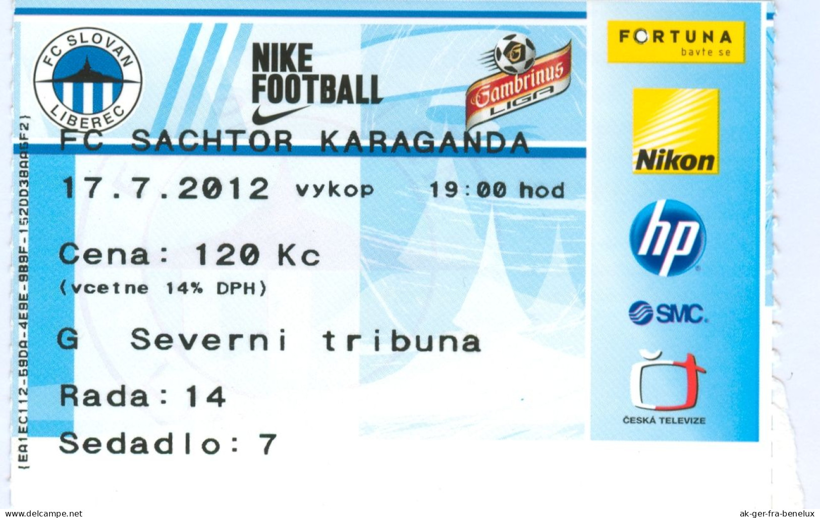 Fußball Eintrittskarte Ticket FC Slovan Liberec - FK Schachtjor Qaraghandy 17.7.2012 Shakhter Karaganda Reichenberg Foot - Eintrittskarten