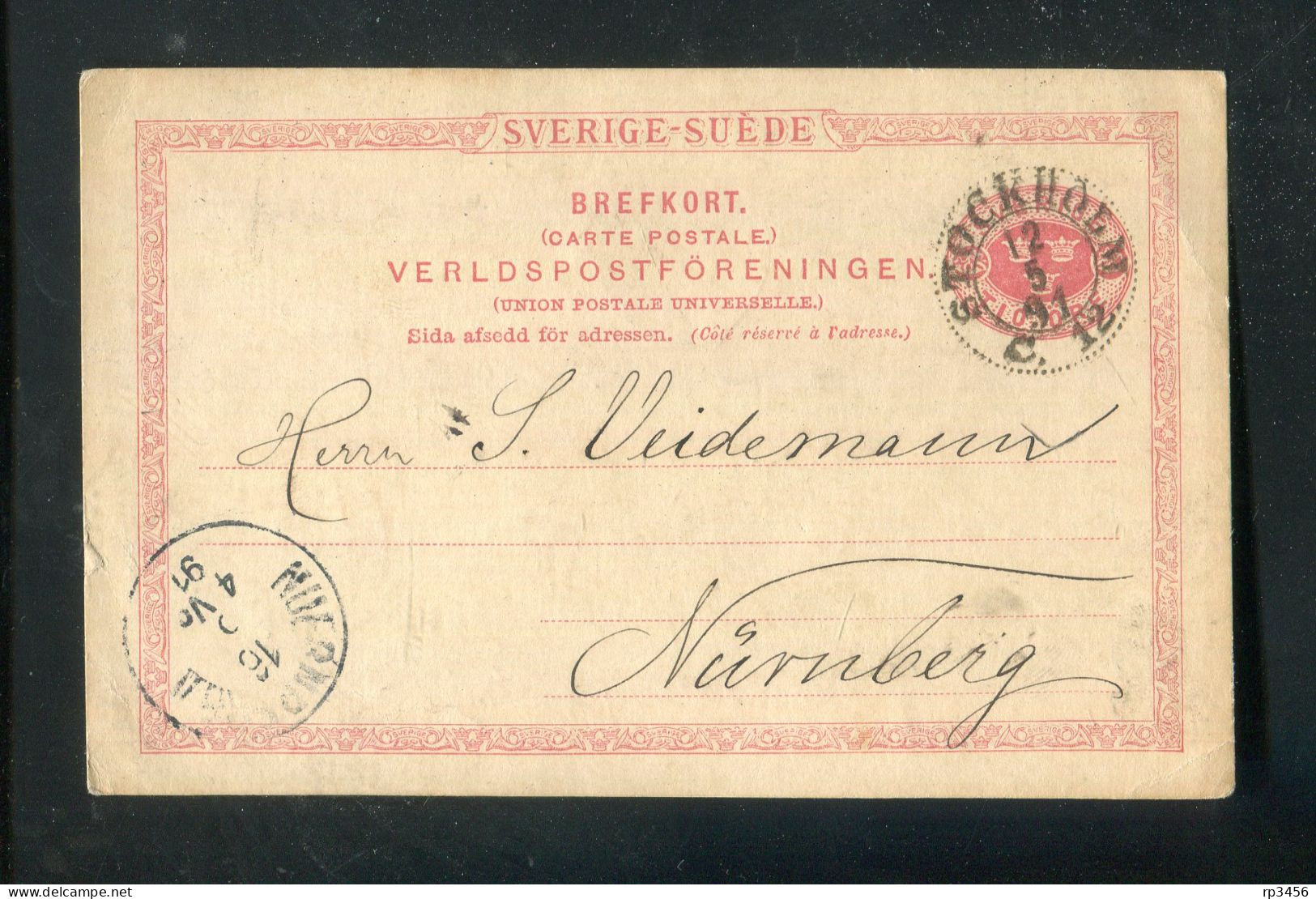 "SCHWEDEN" 1891, Postkarte Mi. P 20 Ex Stockholm Nach Nuernberg (R1121) - Entiers Postaux