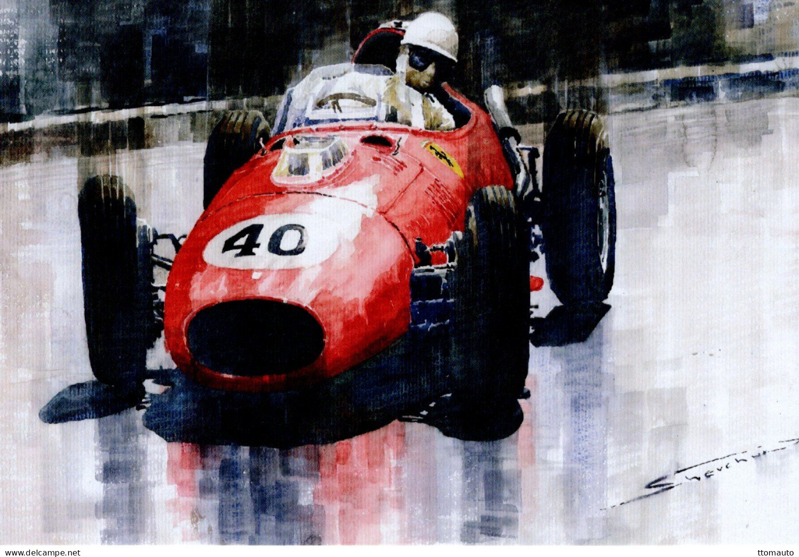 Ferrari Dino 246 - Wolfgang Von Tripps - Monaco GP 1958 -Aquarelle Par Artist Yuriy Shevchuk  -  Carte Postale - Grand Prix / F1