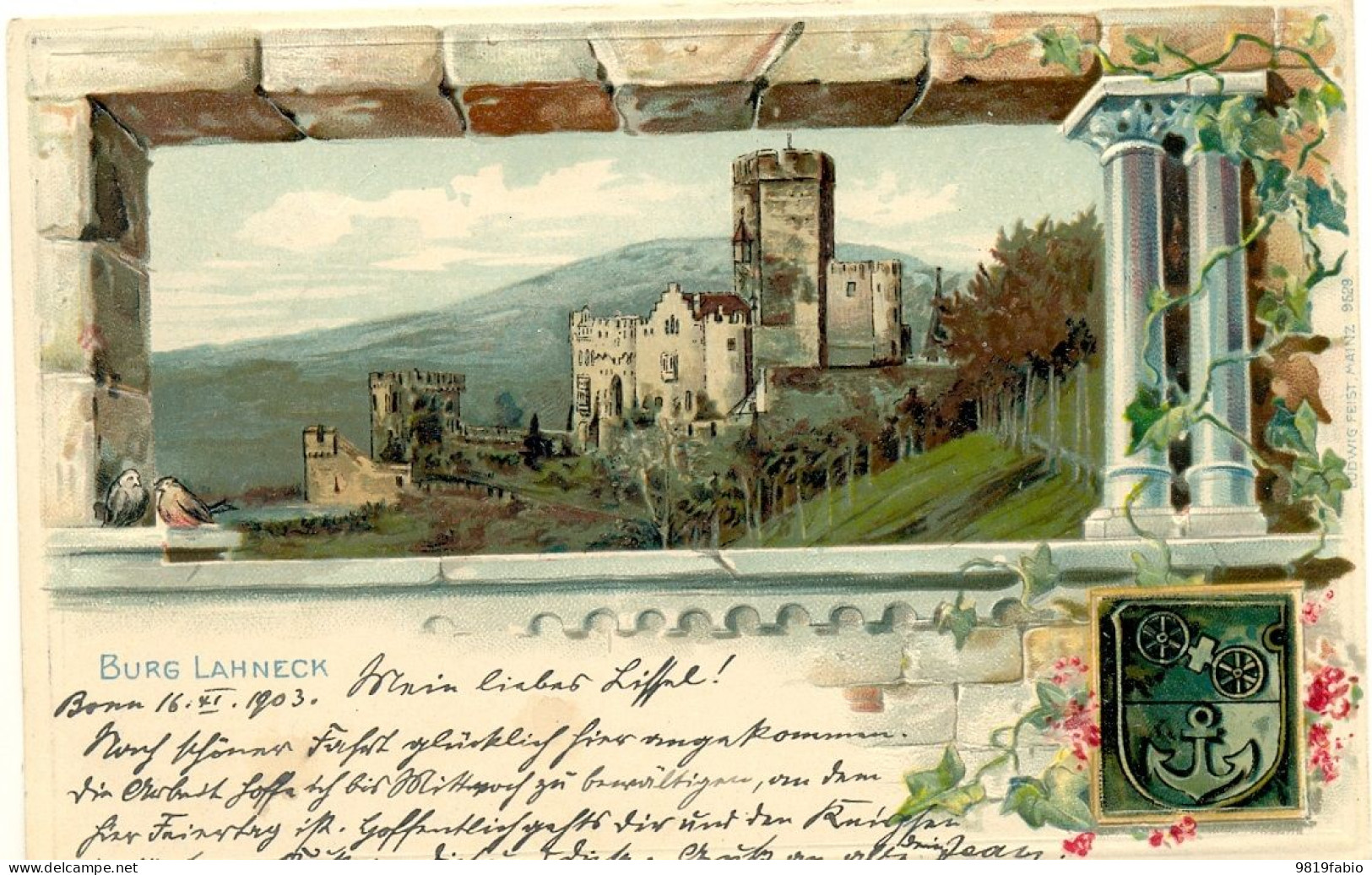 Burg Lahnech Künstlerkarte Relief - Lahnstein