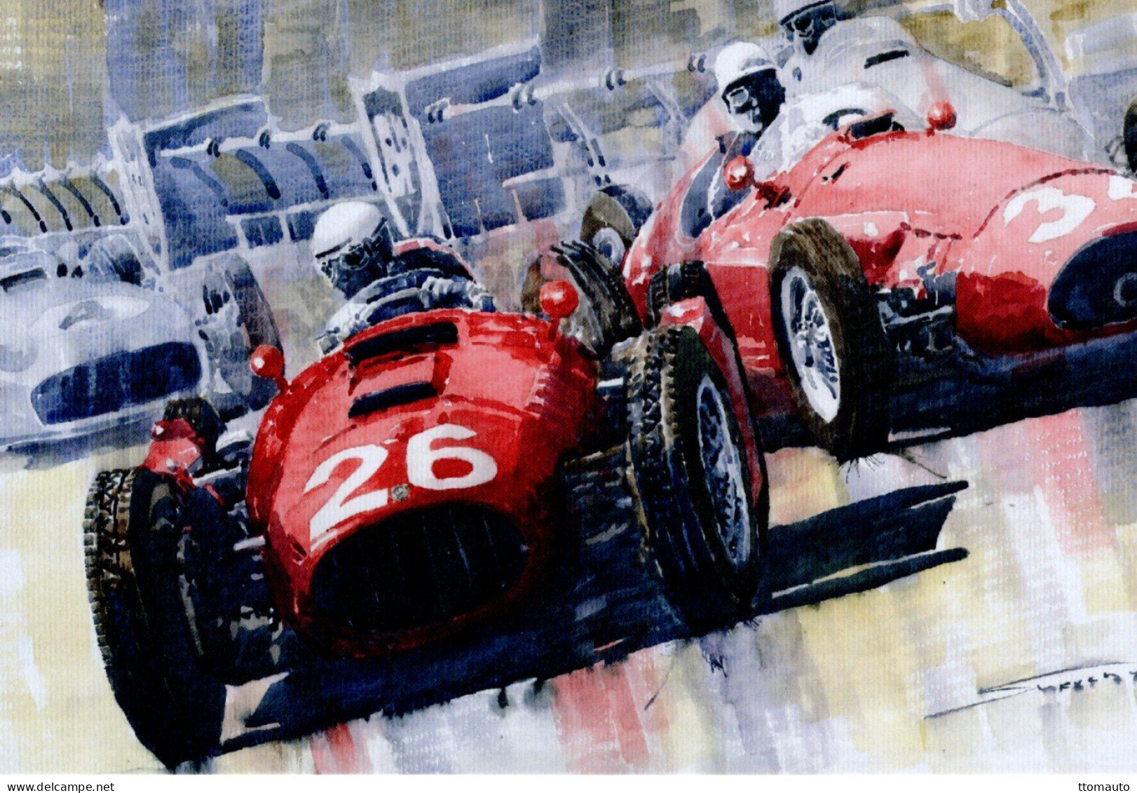 Lancia-Ferrari D50 - Alberto Ascari - Monaco GP 1956 -Aquarelle Par Artist Yuriy Shevchuk  -  Carte Postale - Grand Prix / F1