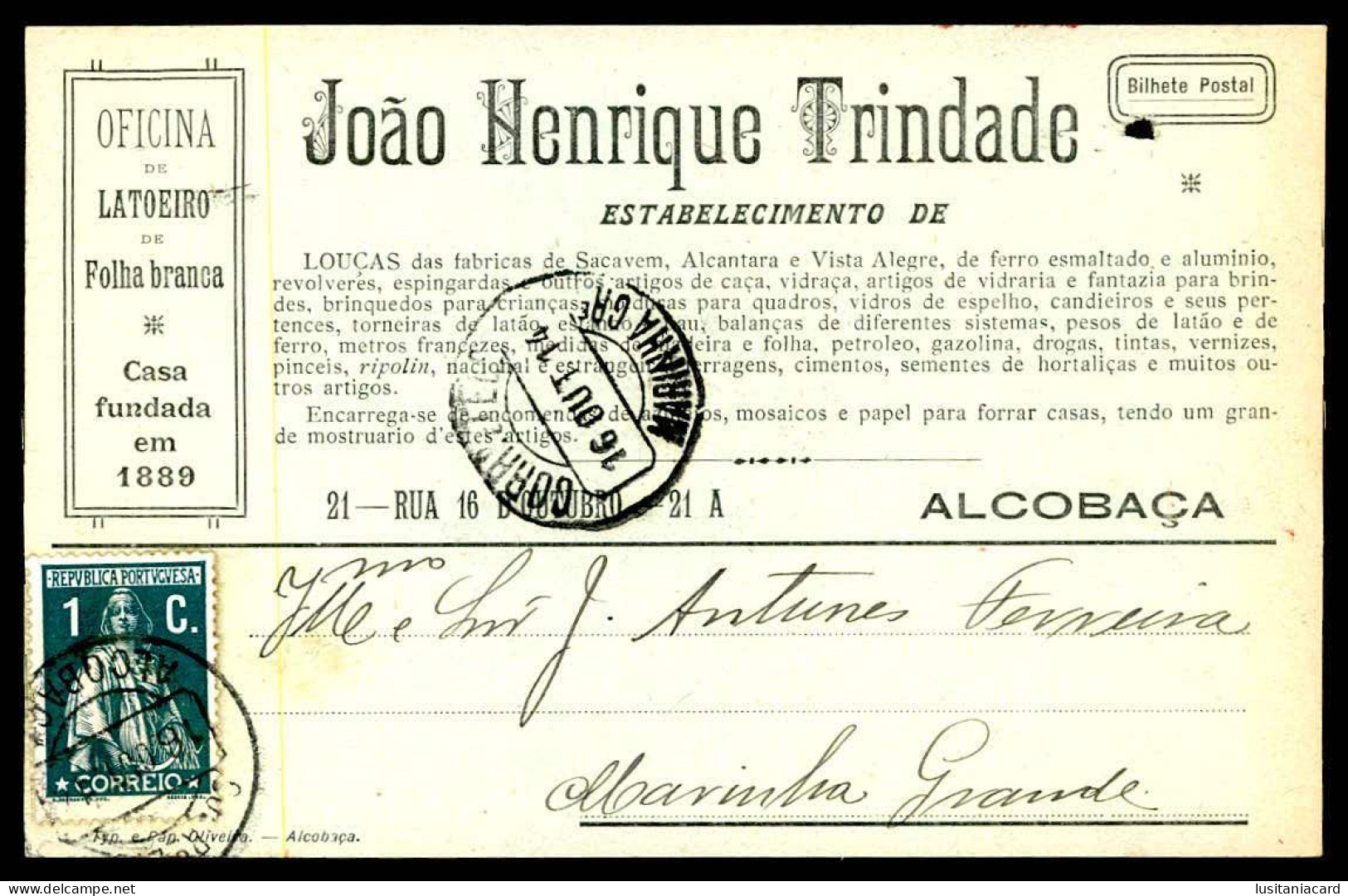 ALCOBAÇA - PUBLICIDADE - «João Henrique Trindade» - Estabelecimento De Louças...Casa Fundada Em 1889.   Carte Postale - Leiria
