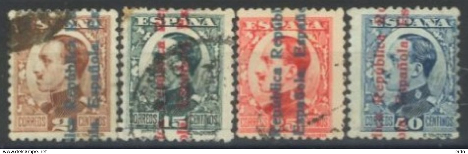 SPAIN, 1931, KING ALFONSO XIII STAMPS OF 1920/30 OVERPRINTED IN BLACK & RED, SET OF 4, # 469,472,474,&476, USED. - Usados