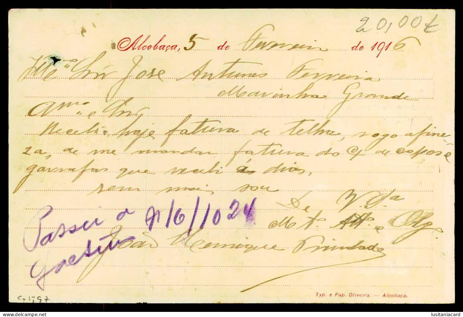 ALCOBAÇA - PUBLICIDADE - «João Henrique Trindade» - Estabelecimento De Louças...Casa Fundada Em 1889.   Carte Postale - Leiria