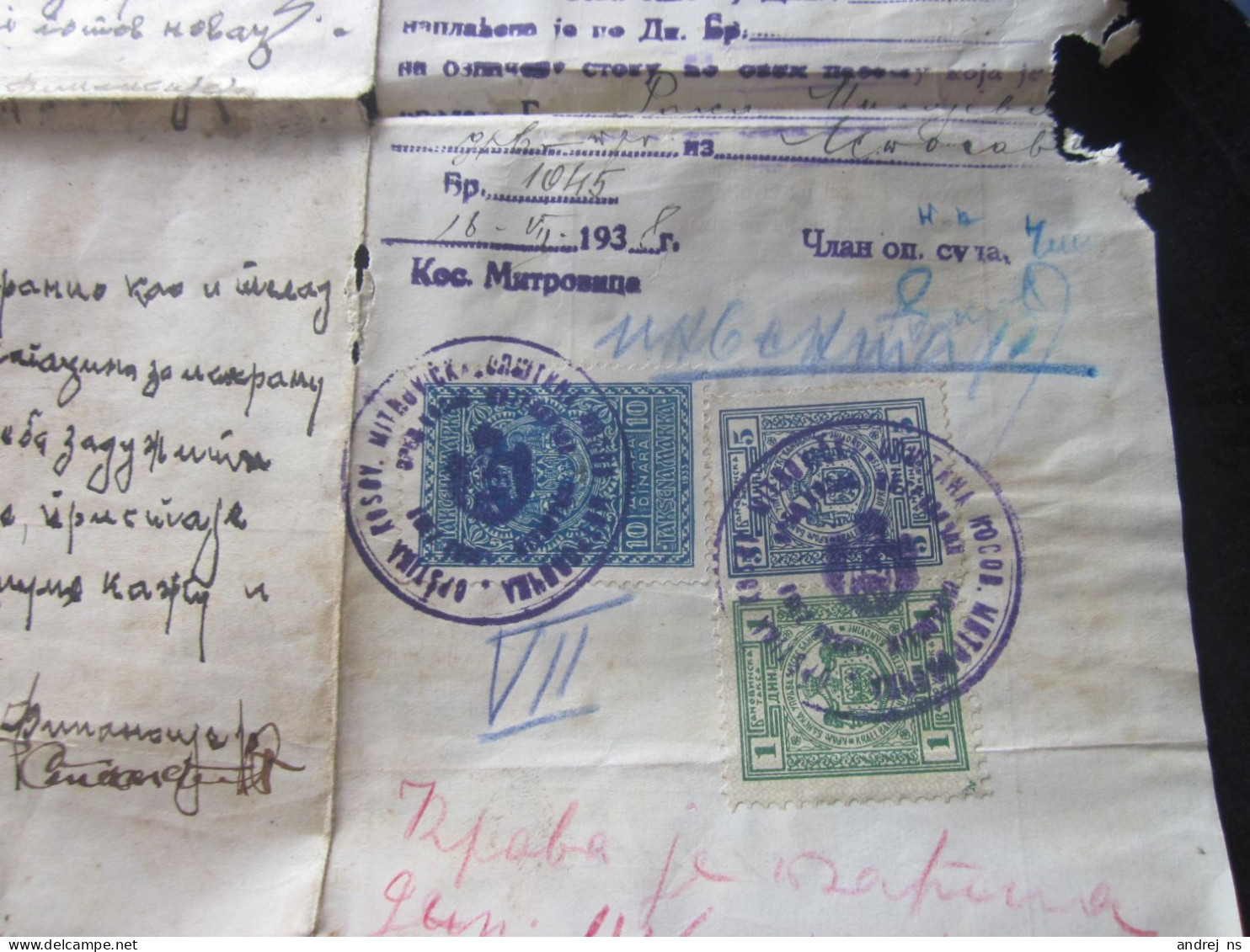 Uverenje O Svojini I Zdravlju Stoke Tax Stamps Banovinska Taksa Zetske Banovine 1 3 5 Kosovska Mitrovica 1938 - Brieven En Documenten