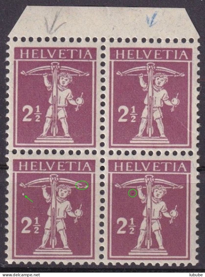 Tellknabe 136, 2,5 Rp.bräunlichlila  (VB ** Unregelmässige Zähnung/Abart)       1917 - Unused Stamps