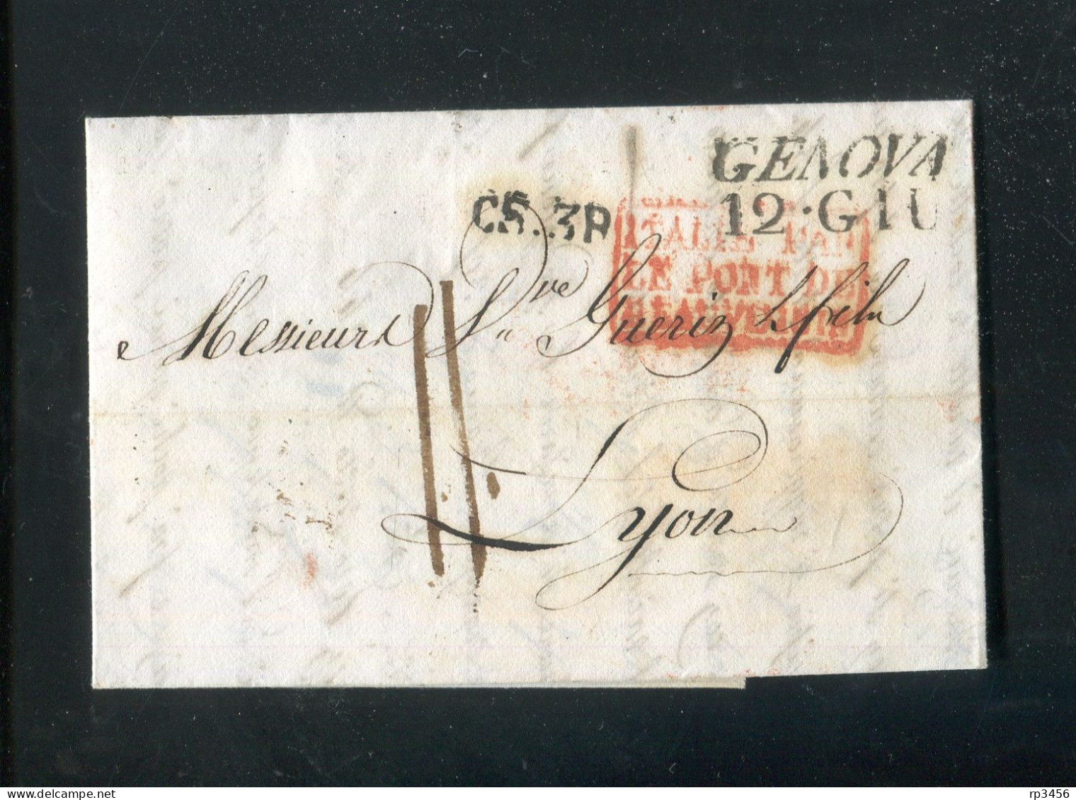 "ITALIEN" 1814, Vorphila-Transit-Brief Mit L2 "GENOVA", Transitstempel, Nach Lyon (R1126) - 1. ...-1850 Prephilately