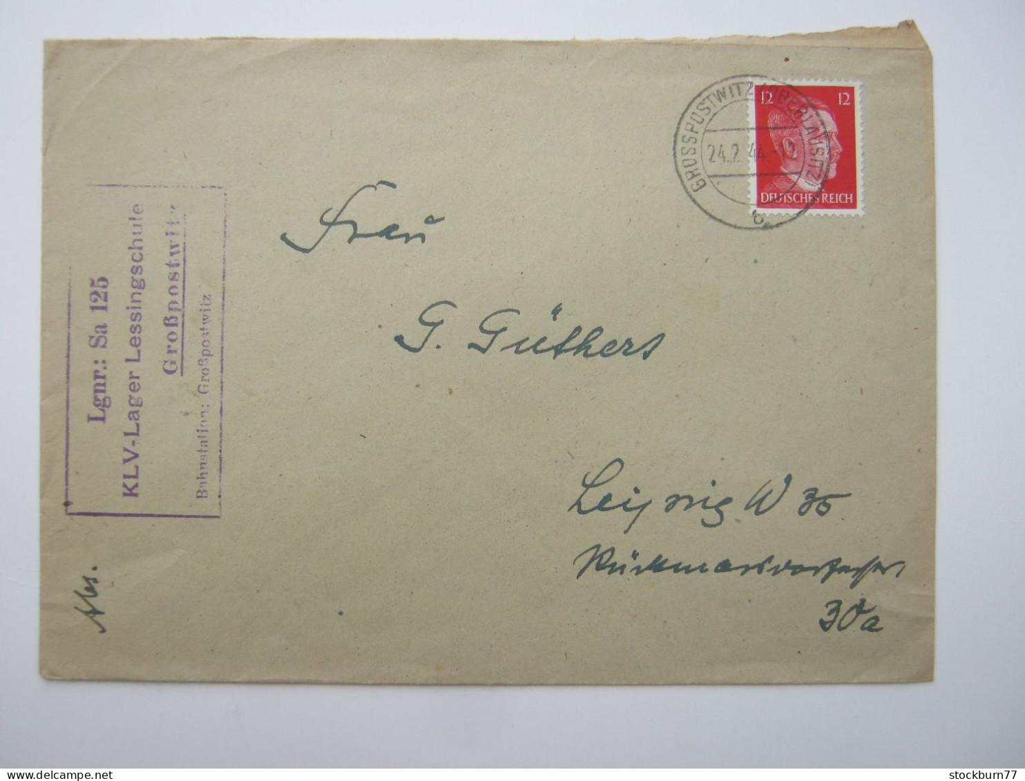 1944 , KLV - Lager GROSSPOSTWITZ  , Klarer Stempel Auf Brief - Lettres & Documents