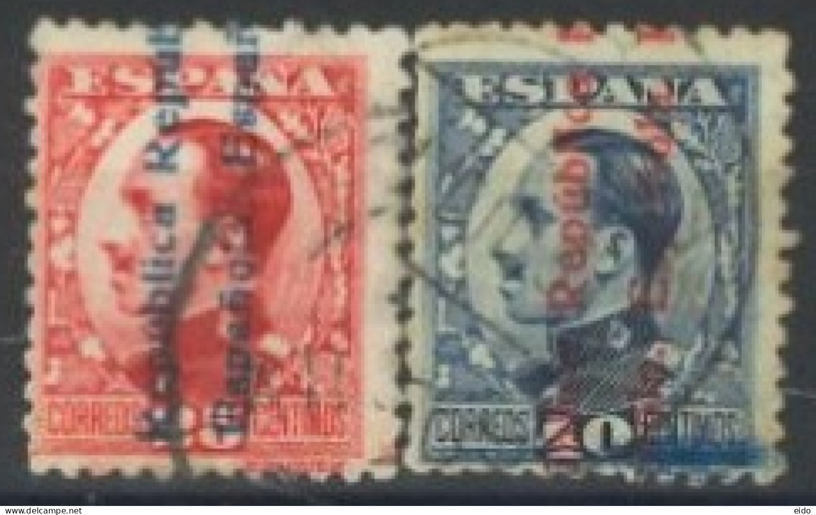 SPAIN, 1931, KING ALFONSO XIII STAMPS OF 1920/30 OVERPRINTED IN BLACK & RED, SET OF 2, # 474,&476, USED. - Oblitérés