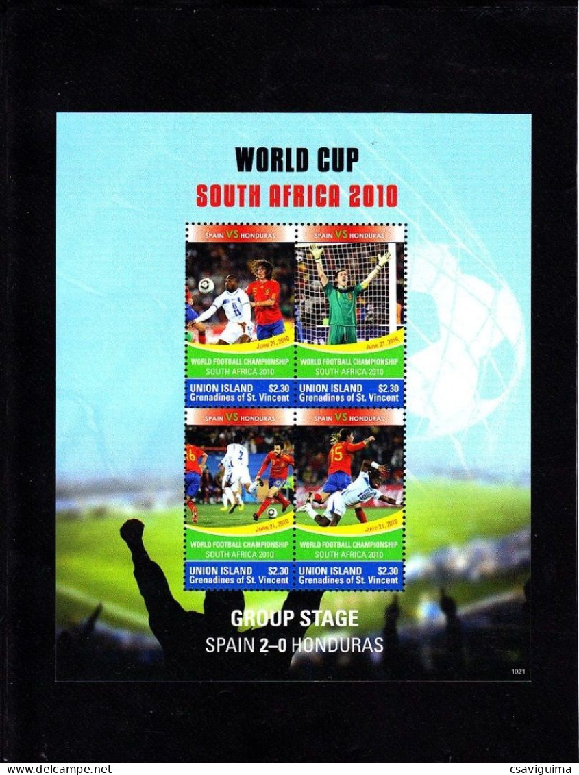 St Vincent (Union Is) - 2010 - World Cup South Africa Spain 2x0 Honduras - Yv Mi534/37 - 2010 – Afrique Du Sud