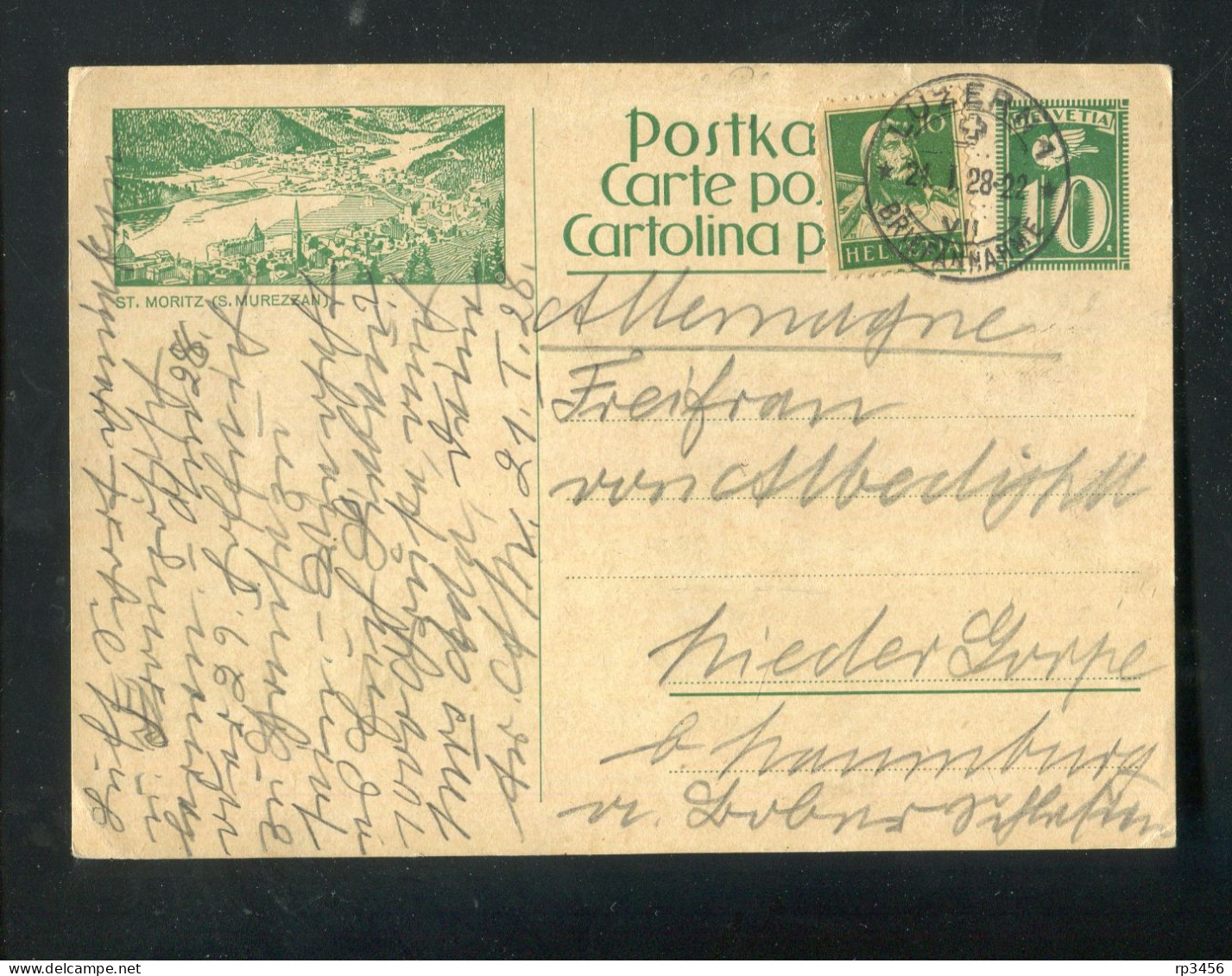 "SCHWEIZ" 1925, Bildpostkarte Bild "ST.MORITZ", Stempel "LUZERN" (R1128) - Entiers Postaux