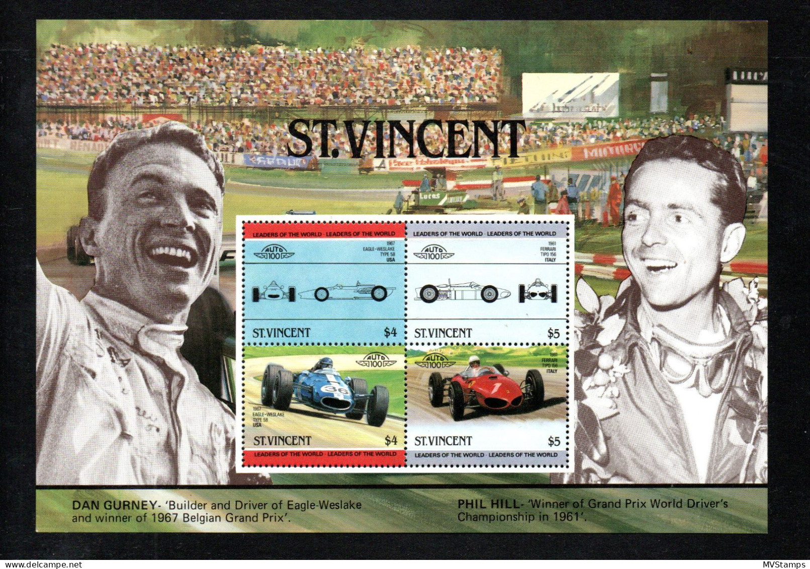 St Vincent 1985 Sheet Auto/Cars/Ferrari Stamps (Michel Block 17) Nice MNH - St.Vincent (1979-...)