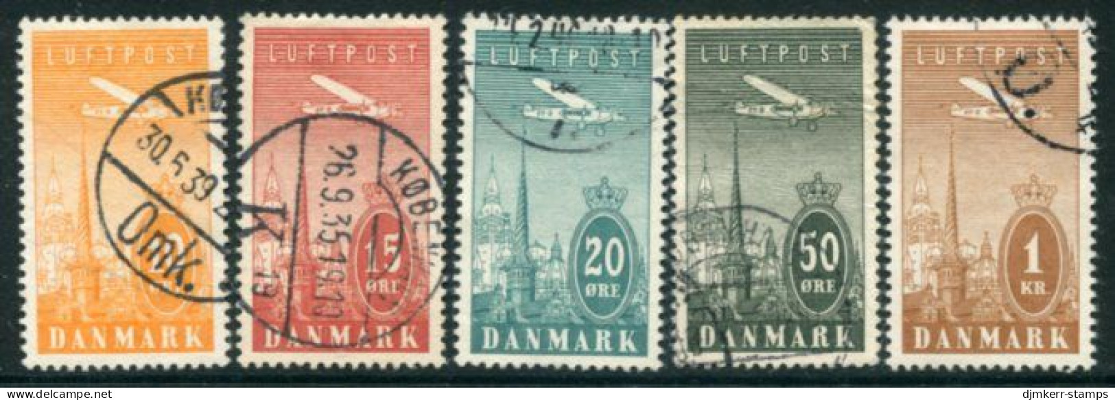 DENMARK 1934 Airmail Set Of 5, Fine Used.  Michel 217-21;  SG 287-91 - Oblitérés