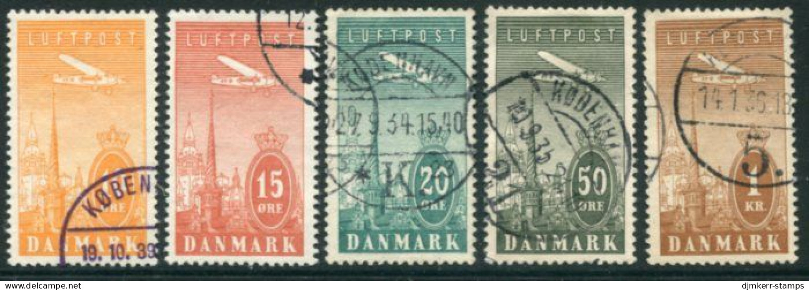 DENMARK 1934 Airmail Set Of 5, Fine Used.  Michel 217-21;  SG 287-91 - Used Stamps