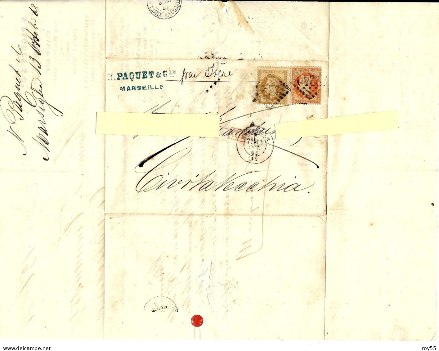 Lettera Fattura Commerciale Da Marseille France Destinazione Italia Civitavecchia Lazio Viaggiata Nel 1868 (v.scansioni) - 1800 – 1899